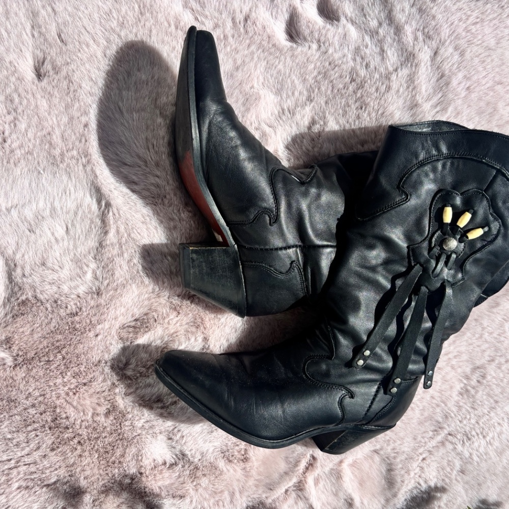 Code West Great Western Boots Black with Tassels Sz 6M - Picture 7 of 8